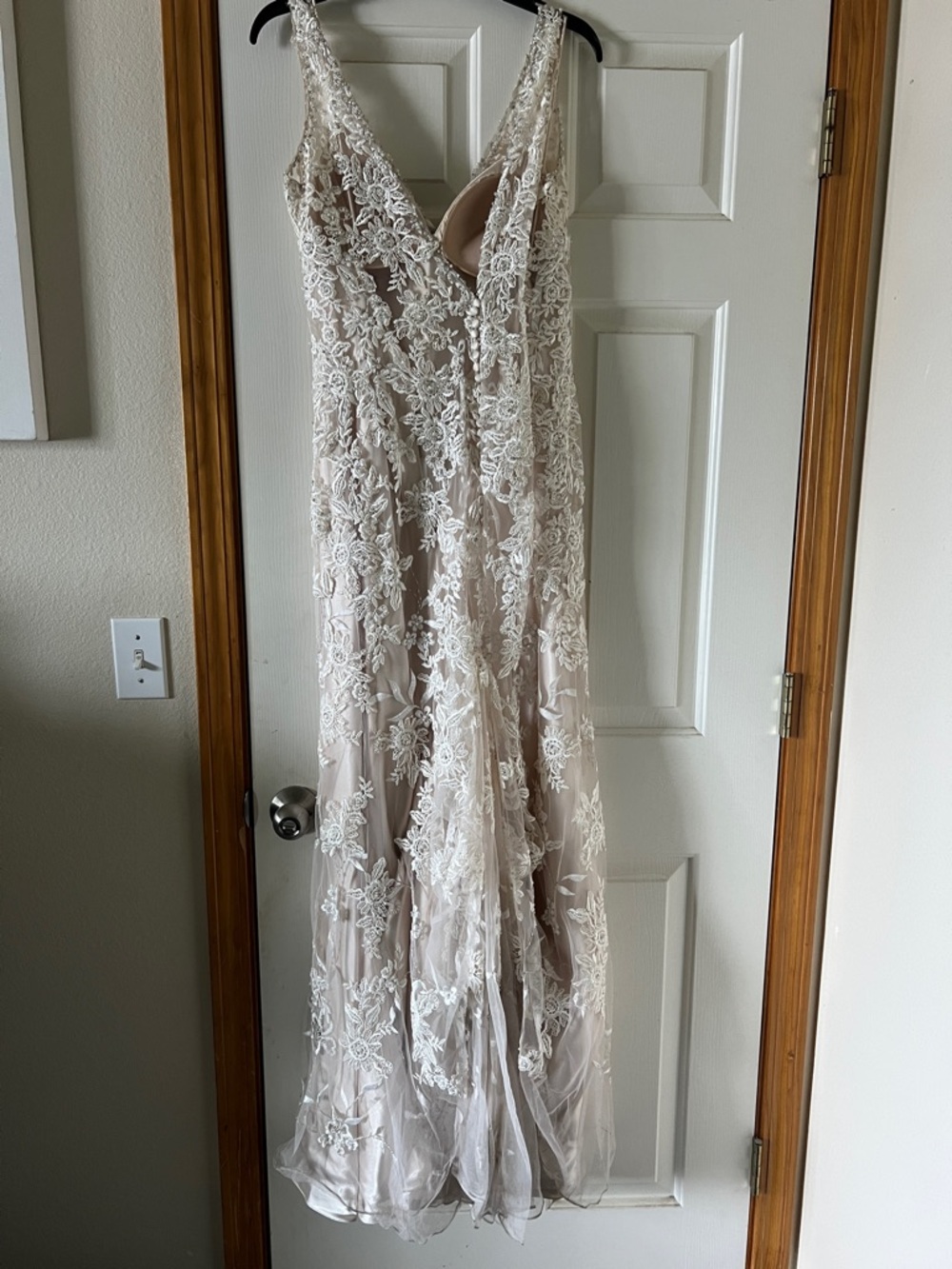 Allure Bridals Ivory Lace V-Neck Wedding Gown with Champagne Lining - Picture 2 of 7